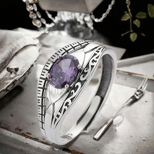 925 Sterling Silver Natural Purple Amethyst Open Band Everyday Wear <b>Ring</b> Luxury Vintage Unique Designer Fine Jewelry Unisex <b>Ring</b> - Product Image 2