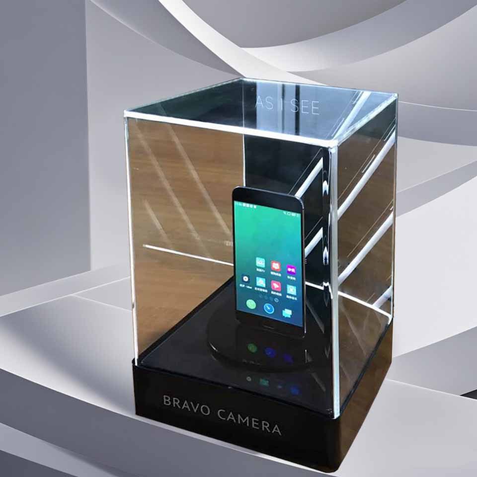 Apache AP24H Mobile Phone Display Stand Clear Acrylic Cellphone Display Box with Rotating Stage for Retail Shops and Exhibitions — view 6