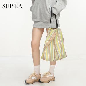 สินค้ามาใหม่ประจำฤดูใบไม้ผลิ/ฤดูร้อน: กระเป๋าโท้ทตาข่ายลายทางสีโดปามีนสำหรับวัยรุ่นอายุ 26 ปี—กระเป๋าถือที่ดูเรียบง่ายและมีสไตล์สำหรับผู้หญิง - Product Image 5