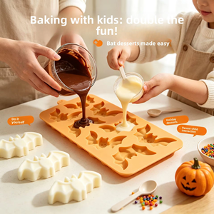 Halloween Bat Cake Mold Food Grade <b>Silicone</b> <b>Baking</b> Tray Easy Release Multi Grid for Dessert Decor - Product Image 2
