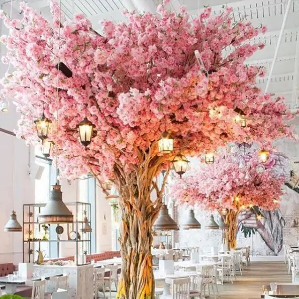 China Large Flowers Pink Artificial Cherry Blossom Tree For Home Garden Wedding Centerpiece Decoration
