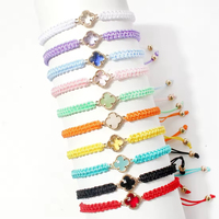 Bracelets en corde tressée faits main, style macaron, avec cordon en verre cristal et trèfle à quatre feuilles porte-bonheur
