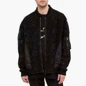 OEM custom82% Cotton18% Polyester polyamide luxurious elegant streetwear black utility bomber jacket for men