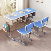 Ensemble bureau et chaise double réglables en hauteur pour étudiants, mobilier de salle de classe, table d'étude double place pour écoles primaires et secondaires