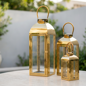 Porte-bougie en métal plaqué or de luxe moderne, lanternes design pour la décoration de la maison et des hôtels - Product Image 6
