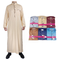Abaya arabe pour homme avec manches longues et poches unies Robes d'Arabie Saoudite Robe abaya
