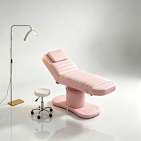 Fauteuil de soin esthétique électrique à 3 moteurs en cuir PU rose, réglable en hauteur, inclinable et rotatif, lit de spa facial cosmétique
