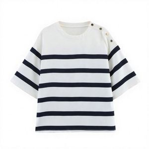 High Waist Short PIN Hardware Ornaments Casual T-<b>shirt</b> All-matching Hot Sale Cotton Printing Women Short Sleeve Short Top O-neck - Product Image 2
