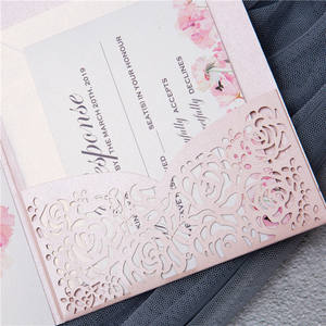 Cartes d'invitation en papier écologiques découpées au laser, motif floral en dentelle rose, pour la fête des mères et les mariages (vente en gros) - Product Image 4