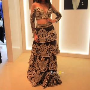 ATIYA LIBAS hermoso indio/paquistaní fuera del hombro Top con volantes Lehenga gasa ajuste Flare hasta el suelo vestido de fiesta de boda - Product Image 3