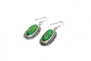 Pendientes Colgantes Vintage de Cobre Verde con Turquesa, Hechos a Mano, Plata de Ley 925, Elegantes, para Mujer, Regalo de Boda, Venta al por Mayor, Exportación - Product Image 2