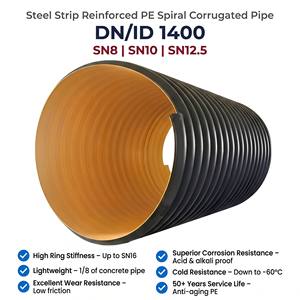 Tubo di drenaggio a <span class=keywords><strong>spirale</strong></span> in HDPE ad alta pressione, durevole, anticorrosione, leggero, rinforzato con nastro d'acciaio per fognature e condotte. - Product Image 1