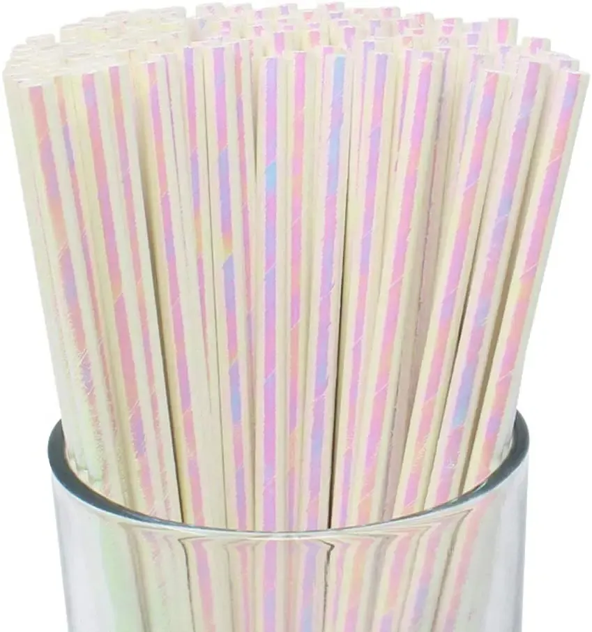 Eco Friendly Reflect Light Iridescent Disposable Drinking Party Paper Straws Biodegradable Cocktail Straws For Party Supplies