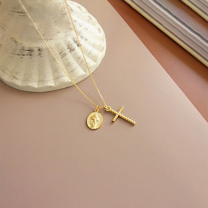 Collar de Plata de Ley S925 con la Virgen María y Cruz, Collar con Cruz y la Virgen Milagrosa - Product Image 3