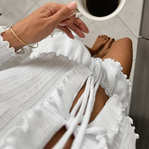 Conjunto <span class=keywords><strong>de</strong></span> Pijama Transpirable con Diseño Jacquard Blanco, con Cárdigan <span class=keywords><strong>de</strong></span> Manga Larga y Pantalones Cortos para Mujer, Ropa <span class=keywords><strong>de</strong></span> Dormir, Primavera/Verano/<span class=keywords><strong>Invierno</strong></span> 2026 - Product Image 3