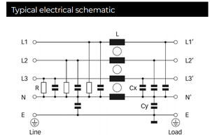 Schaffner FN356 3-Phase usage général 250V 440VAC <span class=keywords><strong>EMC</strong></span>/EMI ligne filtre neutre FN356-25-33 25A RFI filtres (LC RC Networks) - Product Image 3