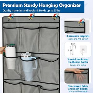 Organizador para colgar sobre la puerta, 15 bolsillos, tipo gancho magnético, almacenamiento gris para zapatos y accesorios de crucero - Product Image 4