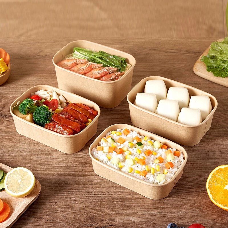 Environmentally Friendly Disposable Rectangular Bowl Waterproof Oil-Proof for Hot or Cold Food Healthy Paper Plates & Bowls
