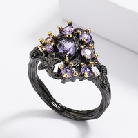 Bijoux antiques KYRA01732 en Zircon violet plaqué noir, bague ajourée pour femmes