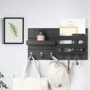 Modern Minimalist Wall-Mounted Wooden Storage Rack with Mail & Key Holder Rectangle Shape Design for Home Wall Decoration - Product Image 3