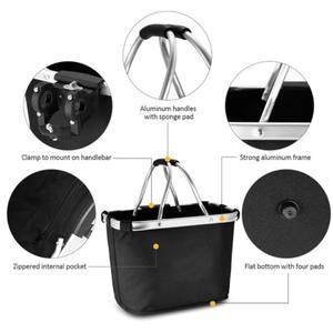Cesta plegable de lona negra para bicicleta con soporte de manillar de aluminio para uso frontal en bicicletas de montaña - Product Image 5