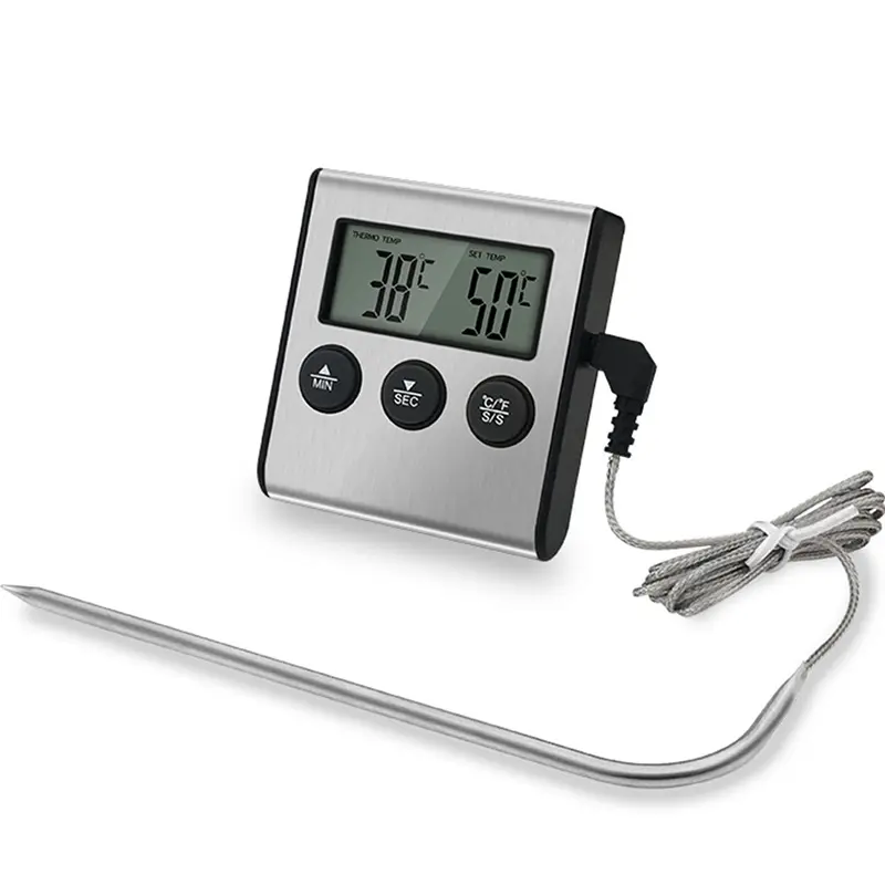 J&R Wired Oven Meat Thermometer Digital Barbecue Cooking Food Grilling Thermometer with Timer