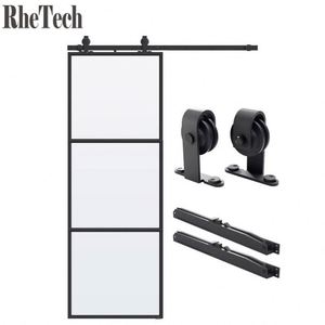 Panel de Puerta Corredera de Estilo Francés con Marco Negro, Marco de Acero y Fibra de Vidrio, Puerta Corredera de Vidrio con Aislamiento Acústico, Kit de Herrajes para Dormitorio - Product Image 1