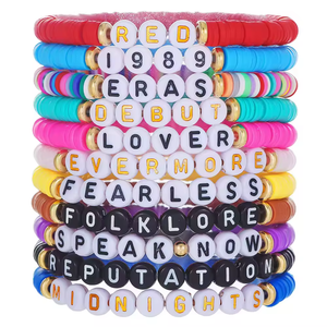 Bracelets populaires personnalisés en perles d'argile polymère avec lettres, collection Eras Music <span class=keywords><strong>Taylor</strong></span> 1989 <span class=keywords><strong>Reputation</strong></span>, bracelets perlés pour femmes et filles - Product Image 1