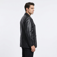 Blazer d'hiver formel en cuir véritable pour homme, revers cranté, simple boutonnage, coupe classique, noir, avec logo frontal, qualité supérieure