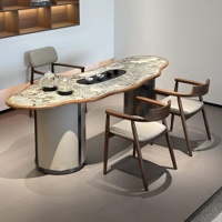 Table à thé Kung Fu moderne en pierre frittée bleu nordique avec base en contreplaqué pour salle à manger et appartement