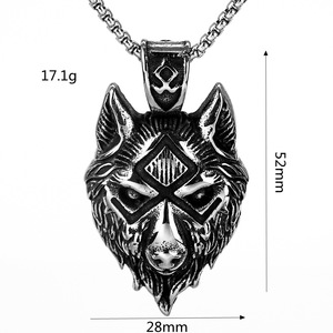 Yunnique – collier avec pendentif tête de loup en acier inoxydable, style nordique Vintage, symbole Viking, design géométrique, bijoux cadeau pour hommes - Product Image 5