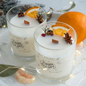 Bougie en verre de luxe Bougie de Noël d'aromathérapie à la cire de soja de qualité supérieure avec foin et citron séché pour la décoration intérieure - Product Image 1