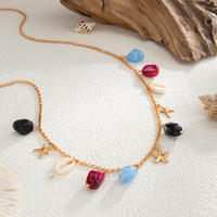 Chaîne de ventre bohème thème océan avec breloques coquillages et étoiles de mer, perles en résine colorées irrégulières, bijoux de corps pour femme pour l'été et la plage