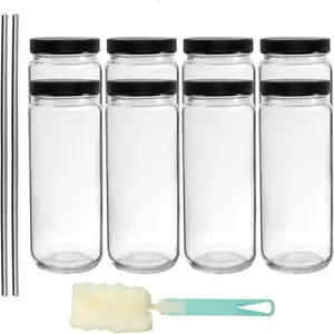 16Oz Herbruikbare Borstel Glazen Stro Deksel Water Bekers En Sap Potten Met Blanco Label Voor Serum Opslag