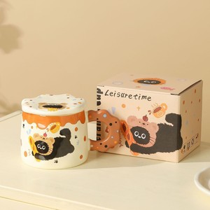 Cute Little Black Cat Cartoon <b>Ceramic</b> <b>Mugs</b> with Lids Set Back to School Couple Souvenirs - Product Image 6