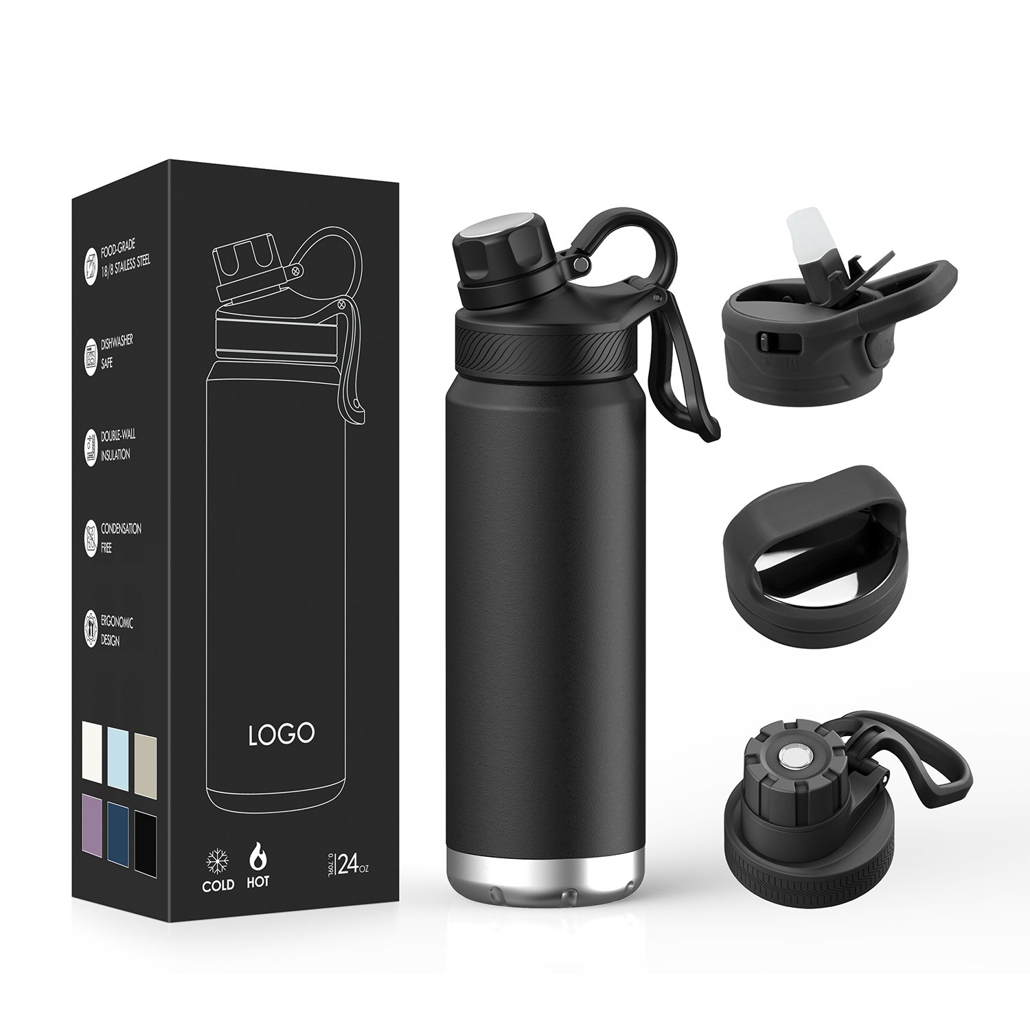 Be-Active Glass Water Bottle 700ml Flip Top With Times To Drink | Borosilicate Glass | Motivational Bottles | BPA Free | Eco Friendly (Black