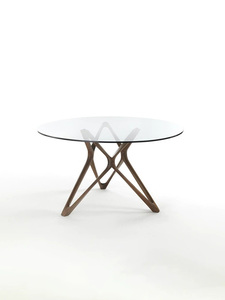 Ensemble <span class=keywords><strong>de</strong></span> <span class=keywords><strong>table</strong></span> à manger <span class=keywords><strong>en</strong></span> <span class=keywords><strong>verre</strong></span> au design moderne avec pieds <span class=keywords><strong>en</strong></span> bois, <span class=keywords><strong>table</strong></span> à manger ronde <span class=keywords><strong>en</strong></span> <span class=keywords><strong>verre</strong></span> - Product Image 2