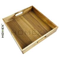 Plateau de service rectangulaire en bois d'acacia avec poignées découpées, plateau en bois pour le petit-déjeuner, le pain, le café