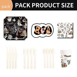 DAMAI New Style Denim-themed Skull Square Paper Plate and Cup Set for Halloween Party Supply - Product Image 6