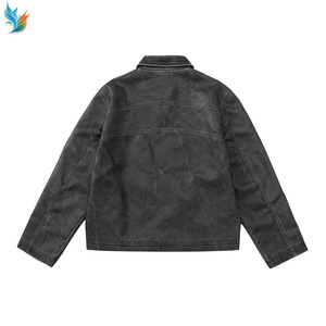 Veste streetwear oversize déstructurée à coutures apparentes pour <span class=keywords><strong>homme</strong></span>, en cuir noir délavé vintage - Product Image 2