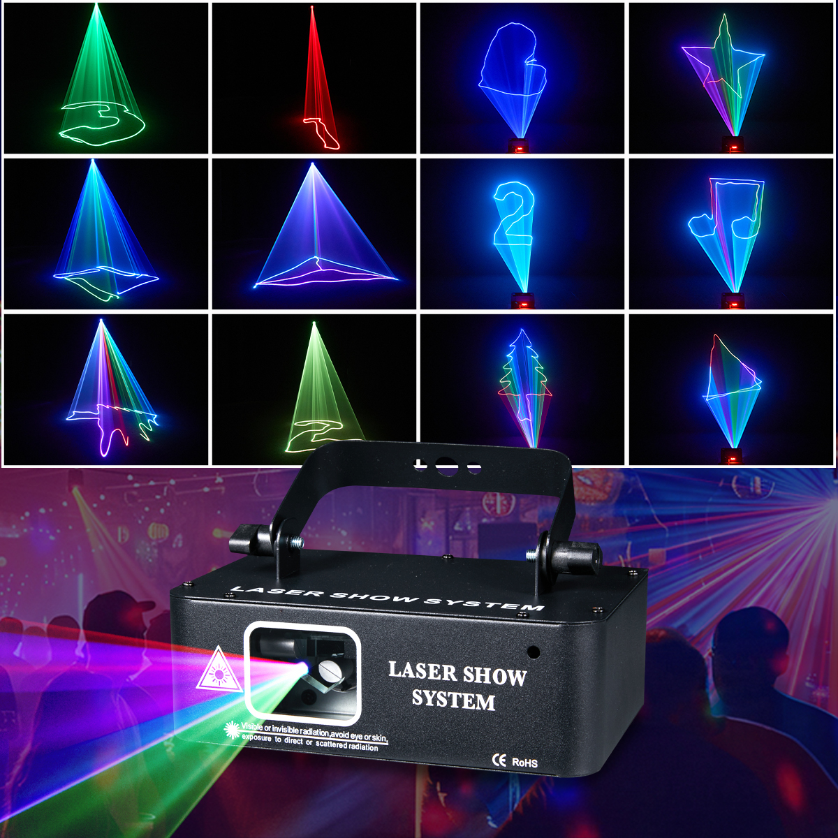 Wuzstar Gruolin RGB Full Color Laser DJ Stage Lights-Music Sound Activated DMX Control Patterns Projector for Party Bar Club