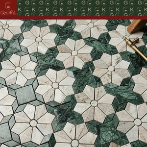 Mosaico de Mármol con Diseño de Estrella Octogonal Verde y Blanco GOLDKING, Montado en Malla, Suministro Directo de Fábrica, Personalizable - Product Image 3