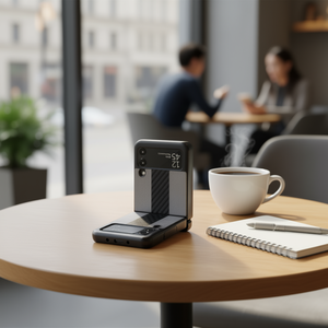 Étui en cuir pliable fin antichoc avec design en fibre de carbone pour Samsung Galaxy Z Flip 3 5G - Style professionnel, noir - Product Image 2