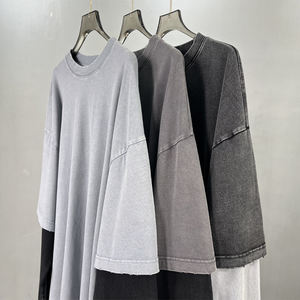 T-shirt à manches longues vintage pour homme 275G, surdimensionné, délavé à l'acide, 100% coton, logo personnalisé, streetwear, faux deux pièces, t-shirts pour homme - Product Image 3