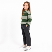 Pull-over doux à col rond et manches longues pour enfants, avec logo personnalisé, rayures vert olive, en mélange de viscose côtelé, mignon et décontracté, printemps-été