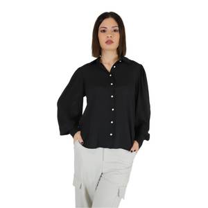 Camisa de Mujer Negra de Manga Larga con Botones, Blusa Casual de Talla Grande - Product Image 1