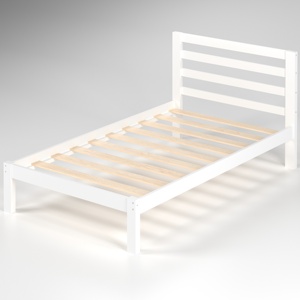 Letto della piattaforma di legno solido con la <span class=keywords><strong>testiera</strong></span>, struttura gemella moderna del letto con le stecche di legno di sostegno, nessuna molla della scatola necessaria, bianco - Product Image 1