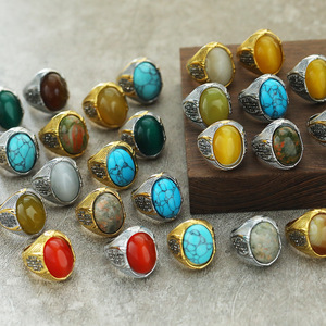 Wholesale Fashion Luxury Retro Exaggerated Hip Hop Rings Personality Punk Fine <strong>Jewelry</strong> Natural Gemstone Stainless Steel Ring - Product Image 2