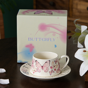 Exquisite Butterfly 270Ml 9Oz Tea <b>Cup</b> <b>Set</b> Luxury Tea <b>Cups</b> Saucers Coffee <b>Cup</b> Reusable Ceramic Coffee Mug With Tray - Product Image 3