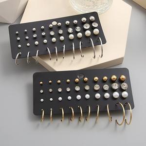 Lot de 20 paires de boucles d'oreilles clous en alliage de zinc pour femme, avec perles et zircon blanc rond de qualité AA, sertis griffe, pour usage quotidien - Product Image 2